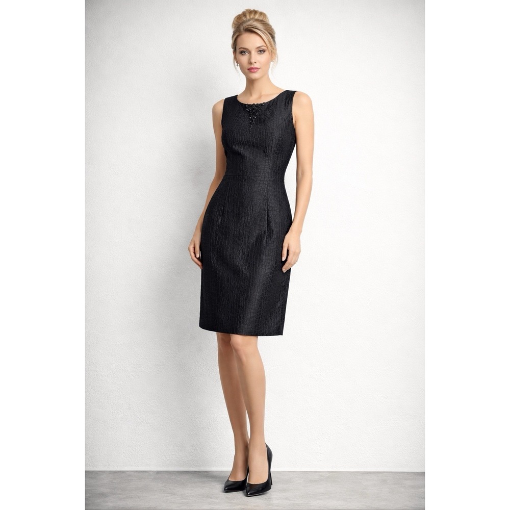 Carolina Herrera Snake Embellished Sleeveless‎ Sheath Dress LBD Cocktail Silk 8